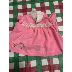 Pink Newborn Cottage Core Grandma Core Dress Fawn Embroidered Lace Trim